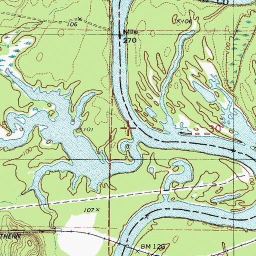 Topographic Map of Browns Bluff Landing (historical), AL