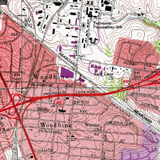 Topographic Map of Woodbine Christian Academy, TN