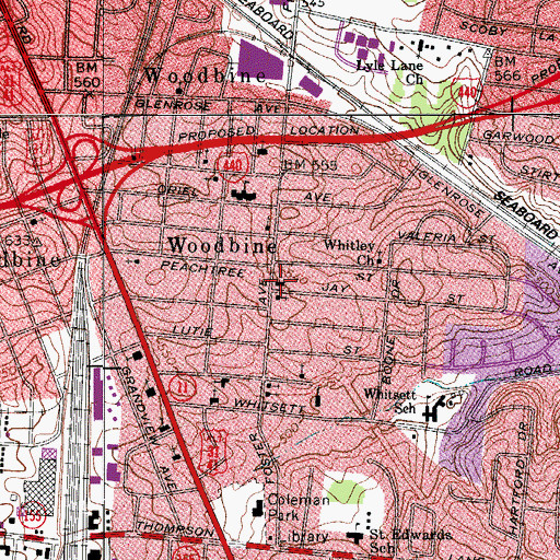 Topographic Map of Woodbine Church of Christ, TN