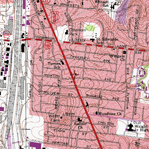 Topographic Map of Woodbine Cumberland Presbyterian Church, TN