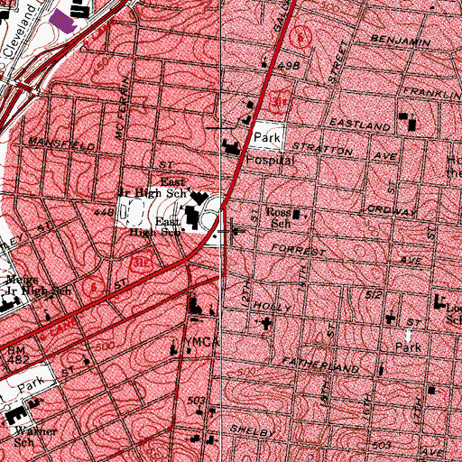 Topographic Map of Woodland Presbyterian Church, TN