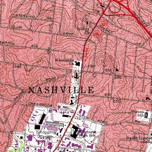 Topographic Map of Woodmont Christian Church, TN