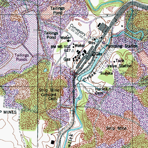 Topographic Map of Monsanto, TN