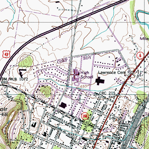 Topographic Map of Mount Pleasant High School, TN