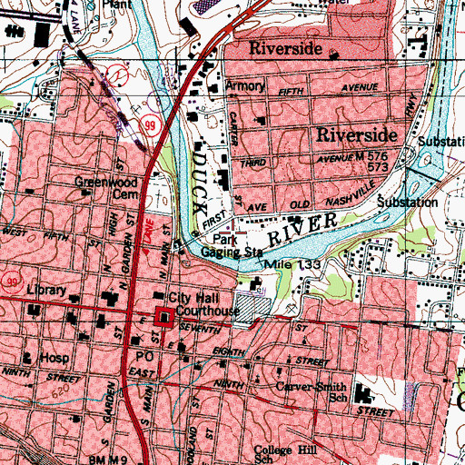 Topographic Map of Pillow Park, TN