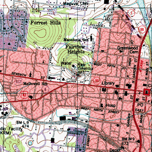 Topographic Map of Pop Geers Park, TN