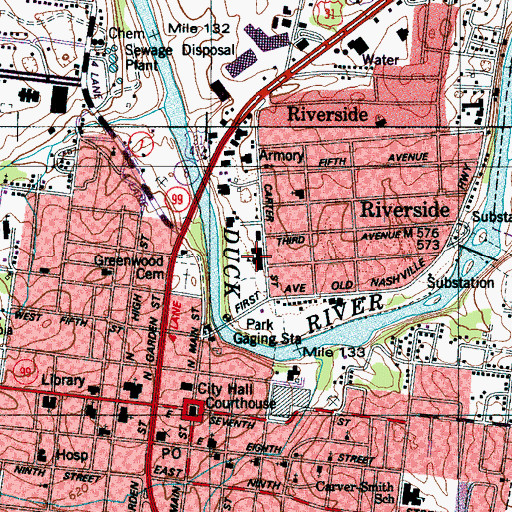Topographic Map of Riverside Elementary School, TN