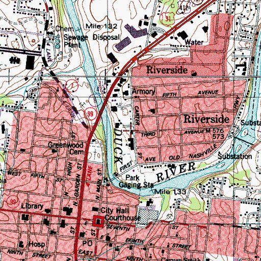 Topographic Map of Riverside Recreation Center, TN