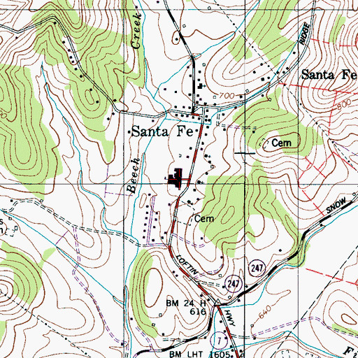 Topographic Map of Santa Fe School, TN