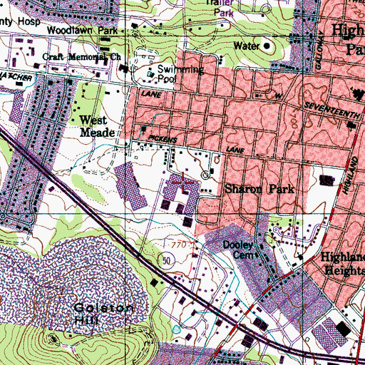 Topographic Map of Shady Brook Mall Shopping Center, TN
