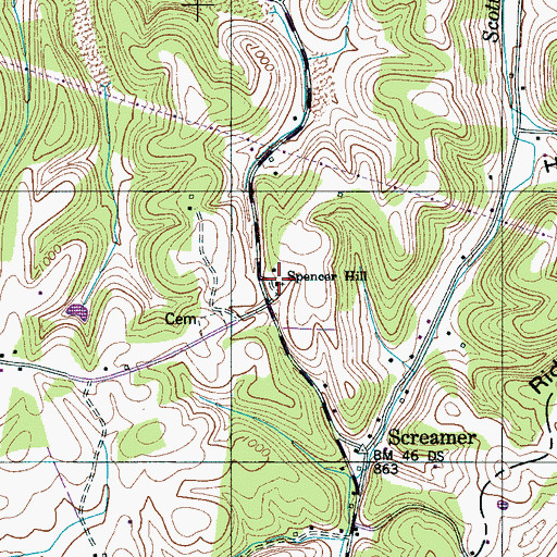 Topographic Map of Spencer Hill Church, TN