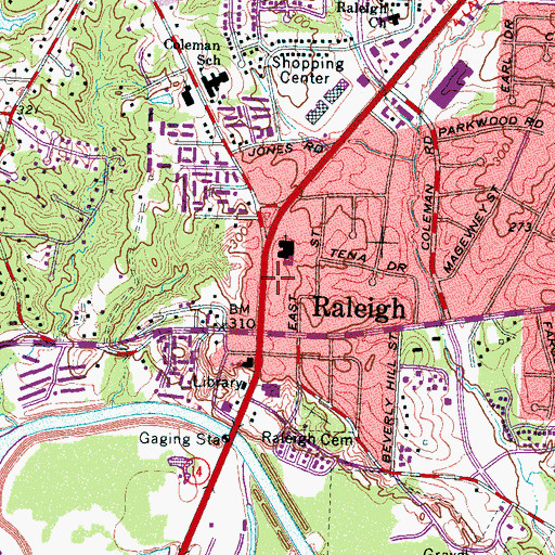 Topographic Map of Raleigh Center Shopping Center, TN