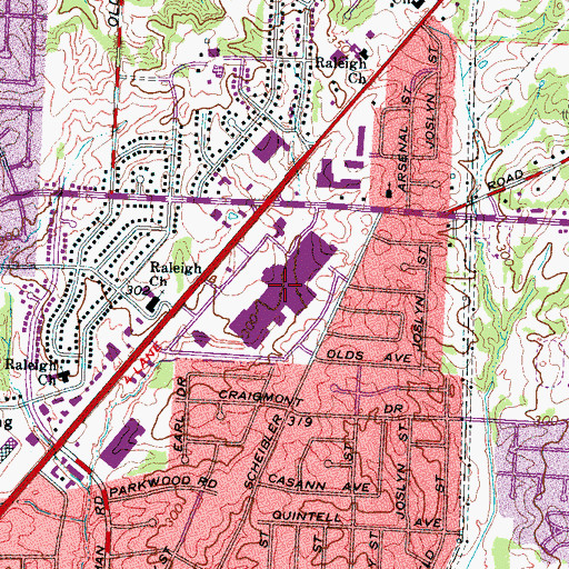 Topographic Map of Raleigh Springs Mall Shopping Center, TN