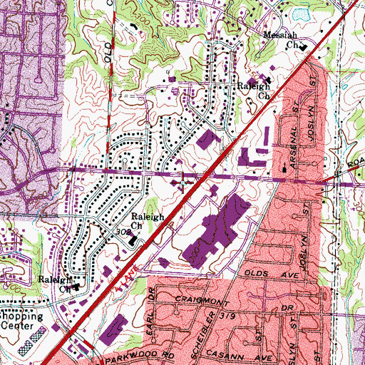 Topographic Map of Raleigh Springs Triangle Shopping Center, TN