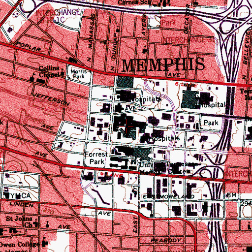 Topographic Map of Regional Medical Center at Memphis, TN