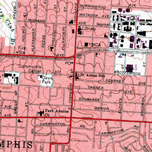 Topographic Map of Saint Anne Catholic Church, TN