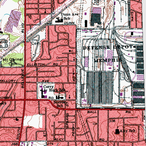 Topographic Map of Saint Peters Baptist Church, TN