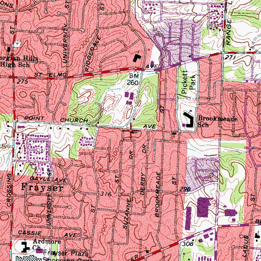 Topographic Map of Schoolfield Baptist Church, TN