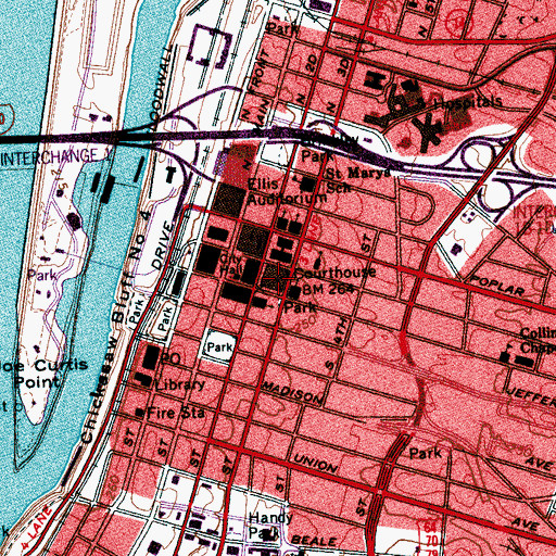 Topographic Map of Shelby County Courthouse, TN