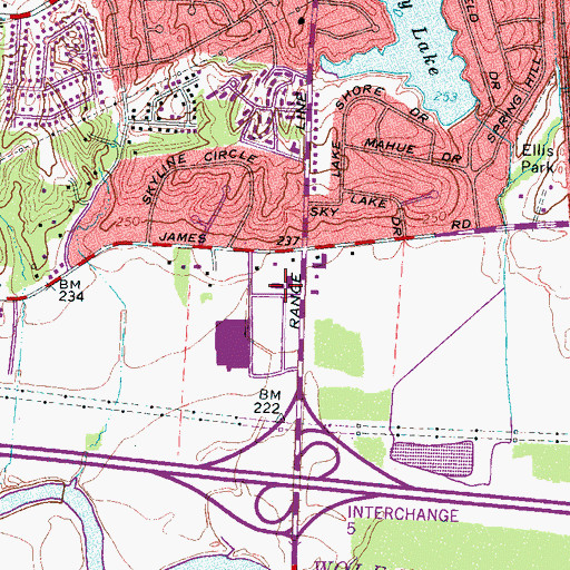 Topographic Map of Skylake Shopping Center, TN