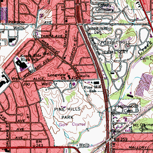 Topographic Map of South Memphis Church of God, TN