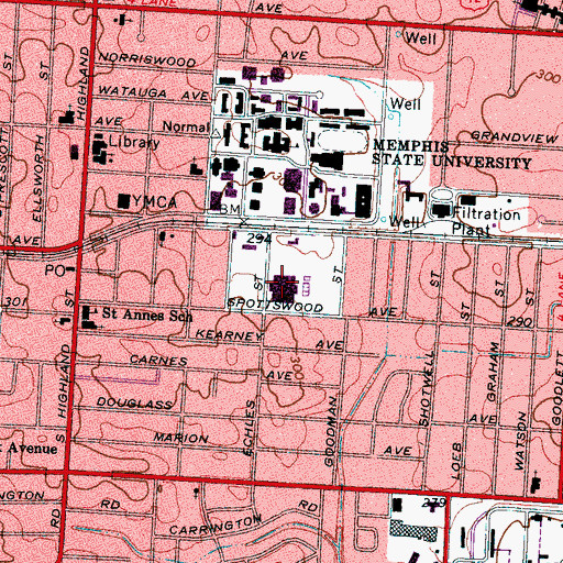 Topographic Map of Southern Avenue Shopping Center, TN