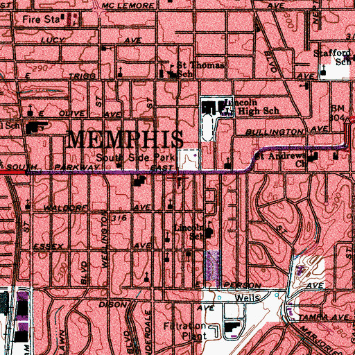 Topographic Map of Southside Church of Christ, TN