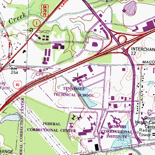 Topographic Map of Tennessee Technical School, TN