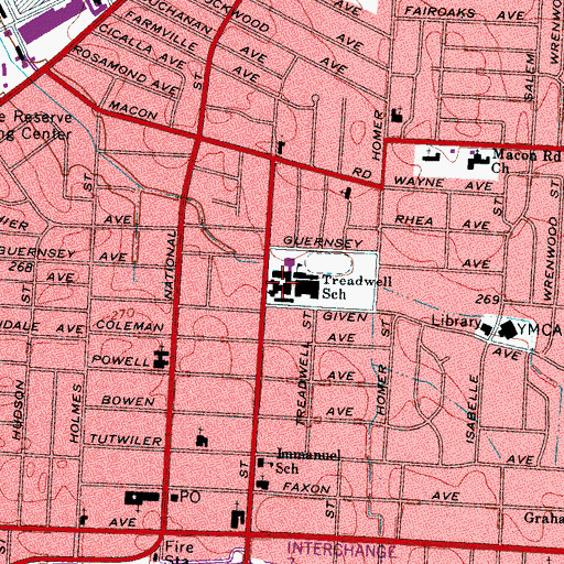 Topographic Map of Treadwell High School, TN