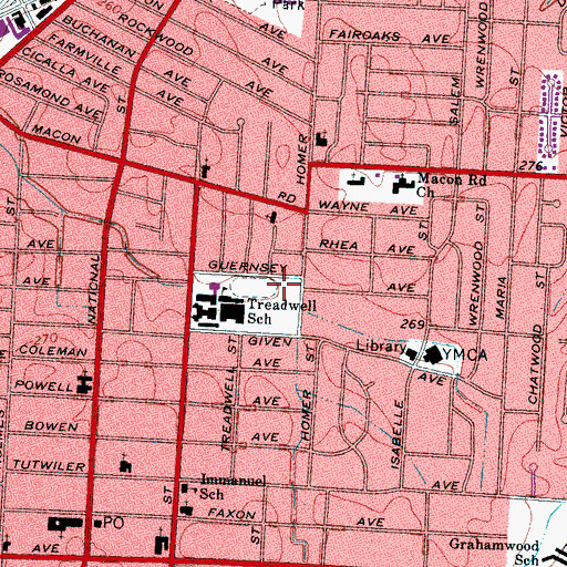 Topographic Map of Treadwell Park, TN