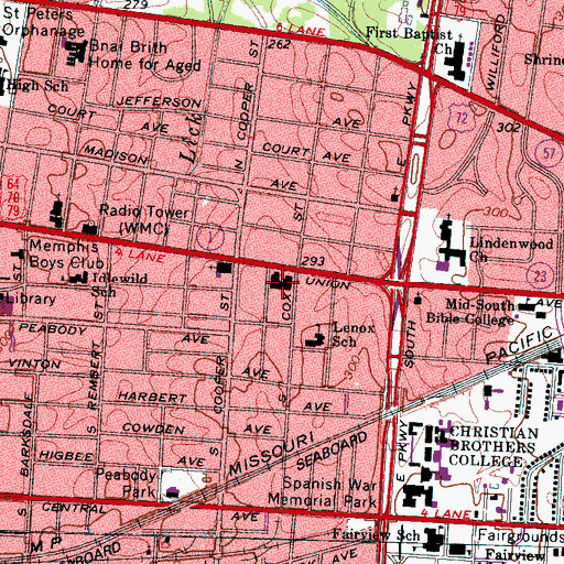 Topographic Map of Union Avenue Baptist Church, TN