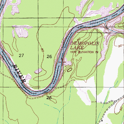 Topographic Map of Coles Bar, AL