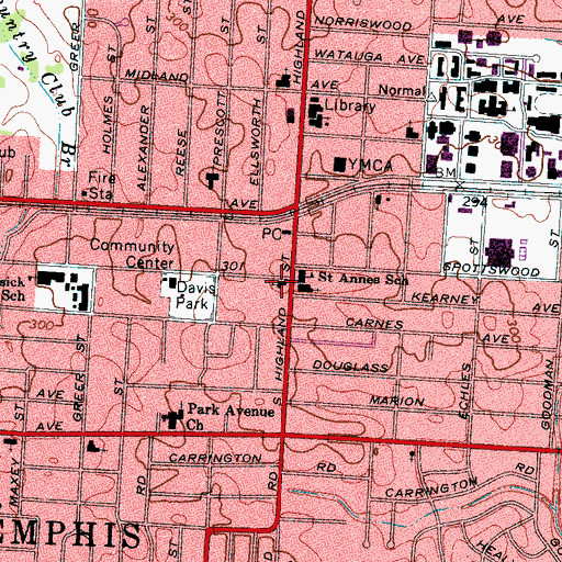 Topographic Map of University Christian Church, TN