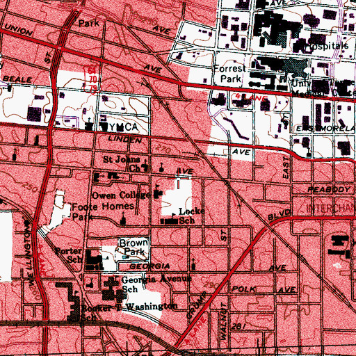 Topographic Map of Vance Junior High School, TN