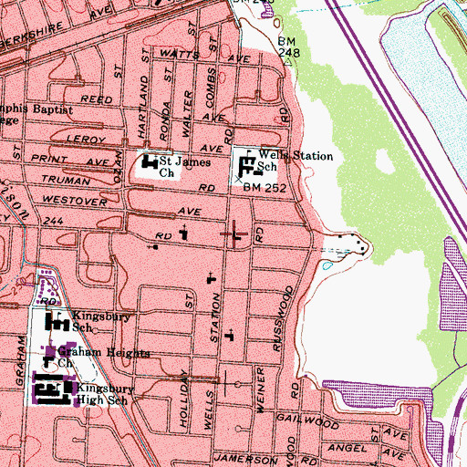Topographic Map of Wells Station Baptist Church, TN