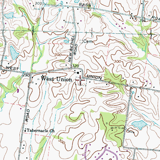Topographic Map of West Union Cemetery, TN