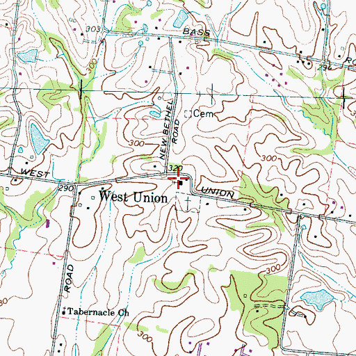 Topographic Map of West Union Cumberland Presbyterian Church, TN