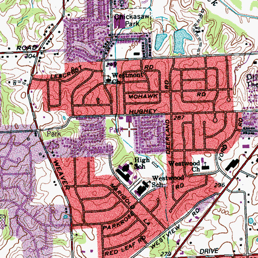 Topographic Map of Westwood Park, TN