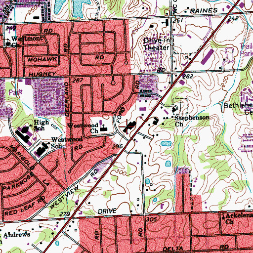 Topographic Map of Westwood Shopping Center, TN