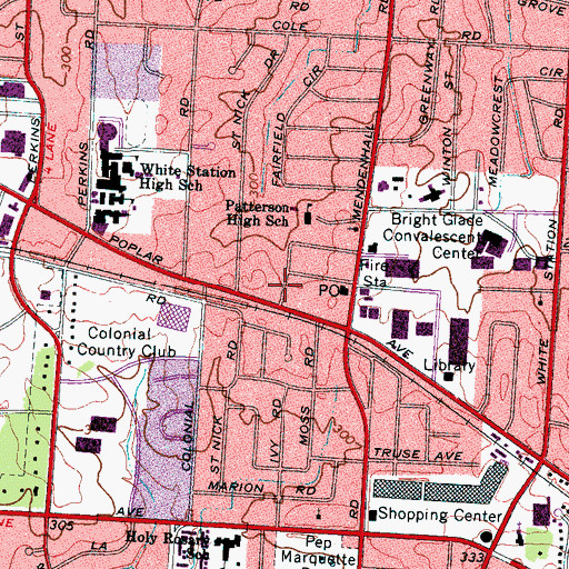 Topographic Map of White Station Plaza Shopping Center, TN