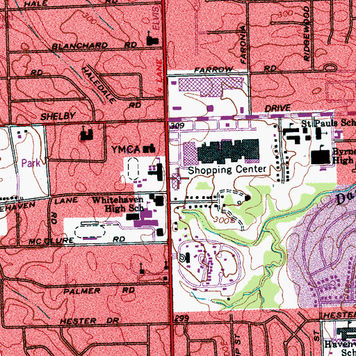 Topographic Map of Whitehaven Baptist Church, TN