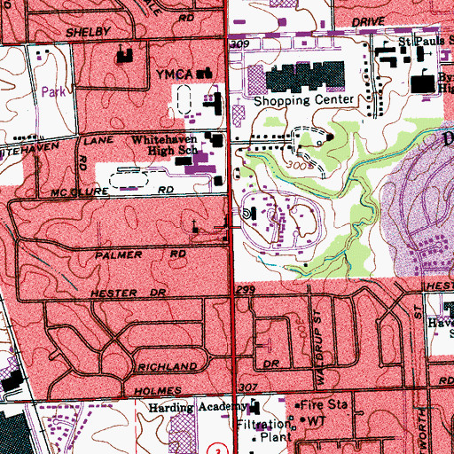 Topographic Map of Whitehaven Church of the Nazarene, TN