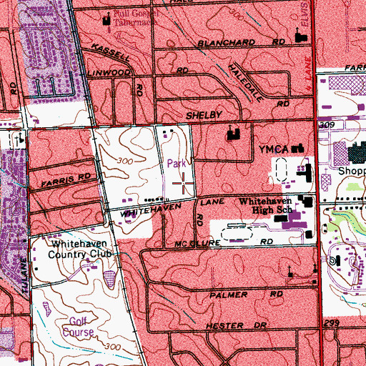 Topographic Map of Whitehaven Lane Park, TN