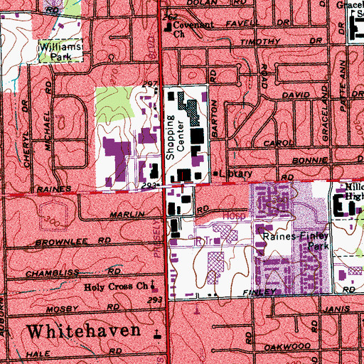 Topographic Map of Whitehaven Plaza Shopping Center, TN