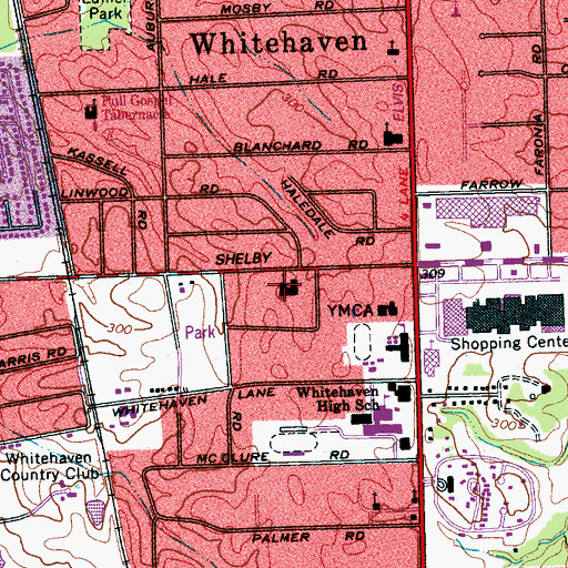 Topographic Map of Whitehaven Presbyterian Church, TN
