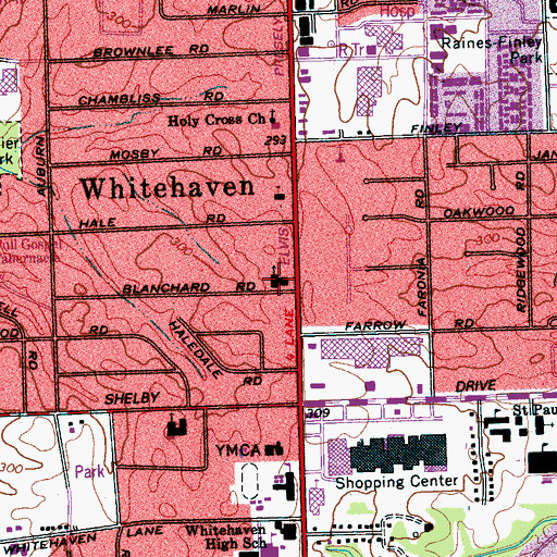 Topographic Map of Whitehaven United Methodist Church, TN