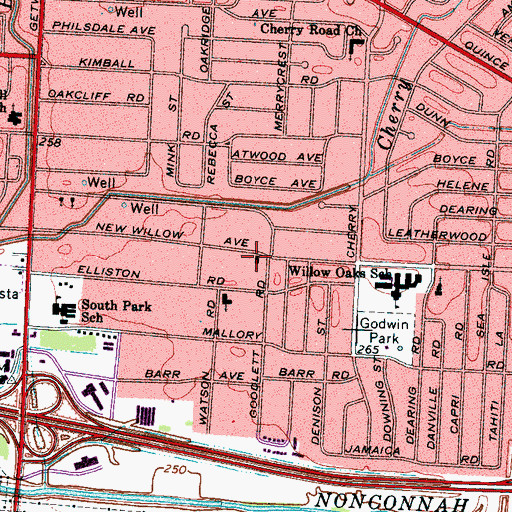 Topographic Map of Willow Oaks Pentecostal Holiness Church, TN