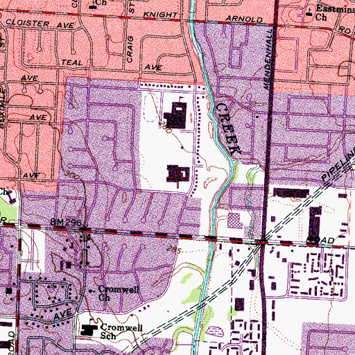 Topographic Map of Wooddale Junior High School, TN