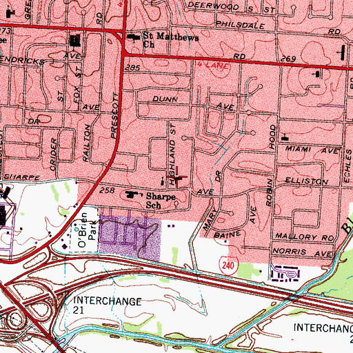 Topographic Map of Word of Faith Christian Center, TN