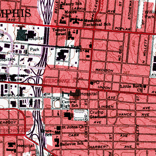 Topographic Map of Madison Heights Methodist Church, TN